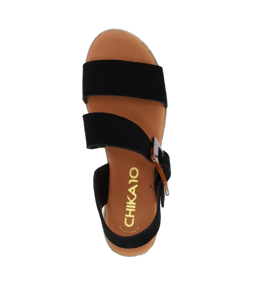 SANDALIAS DE PIEL ATHENEA 19 NEGRO ALTURA CUñA 5CM