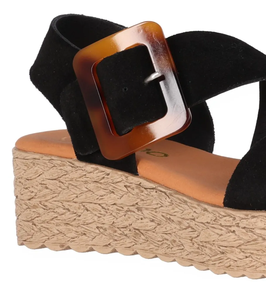 SANDALIAS DE PIEL ATHENEA 19 NEGRO ALTURA CUñA 5CM