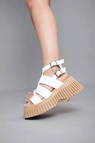 SANDALIAS PLATAFORMA ALTA CóMODA LIVIANA MODA BLANCO ART830