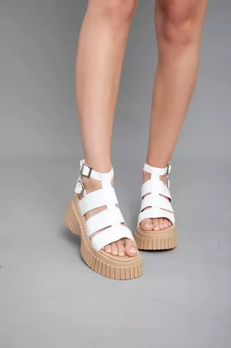 SANDALIAS PLATAFORMA ALTA CóMODA LIVIANA MODA BLANCO ART830