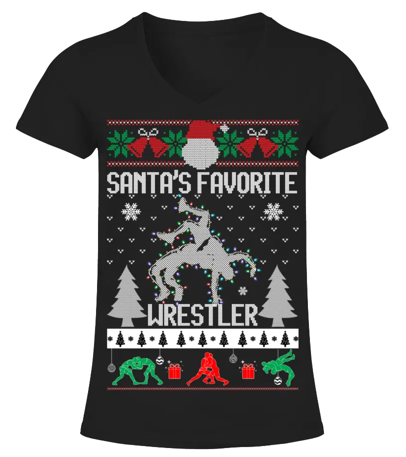 Santa's favorite wrestler Camiseta cuello pico Mujer