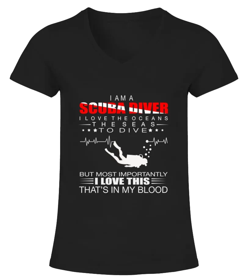 SCUBA DIVING LOVE THE OCEANS CAMISETA CUELLO PICO MUJER