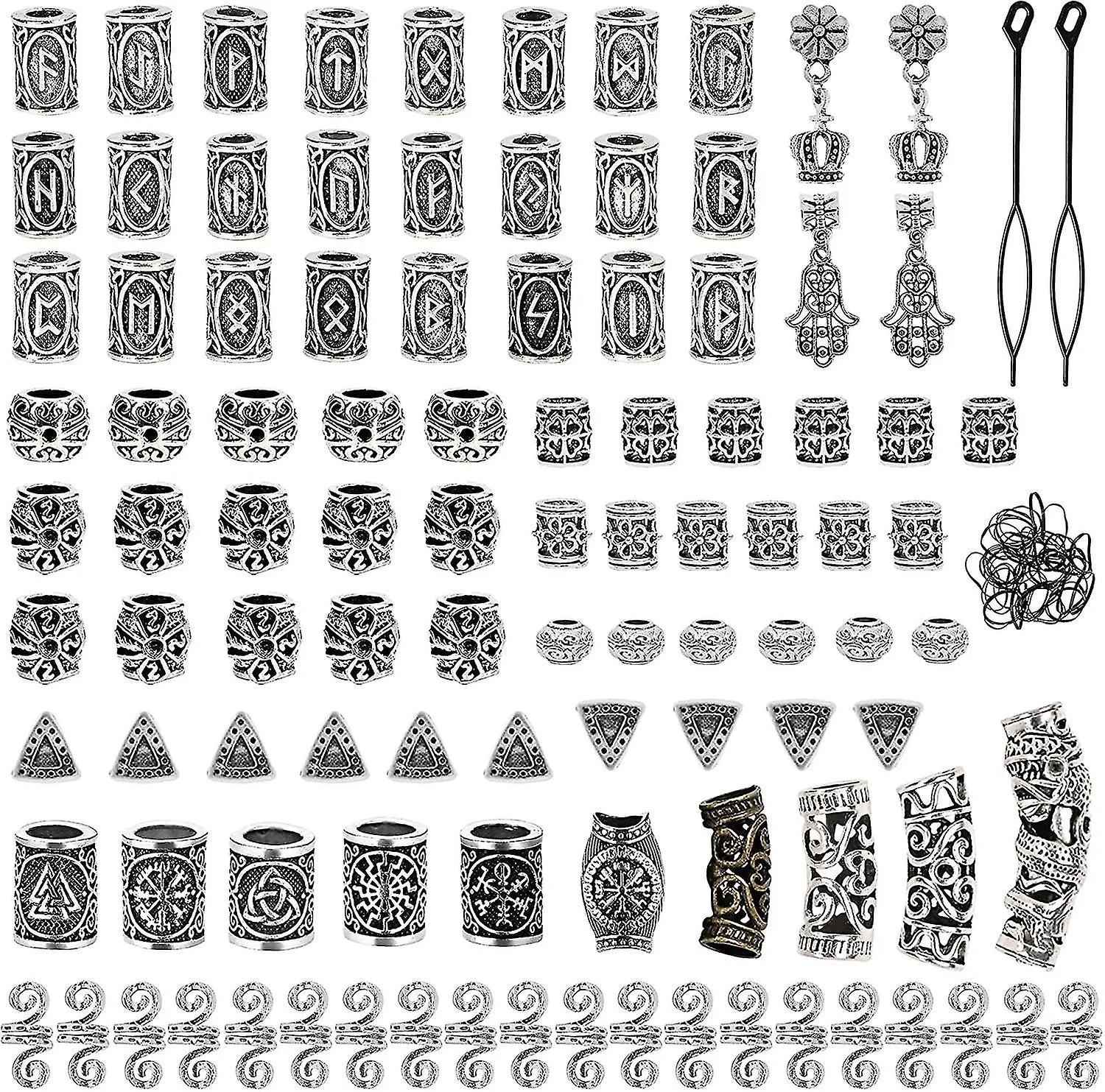 Showgeous 100 Stck Wikinger Bartperlen Antike Nordische Haarschlauchperlen Metall Dreadlocks Perlen Fr Das Haar Flechten Armband