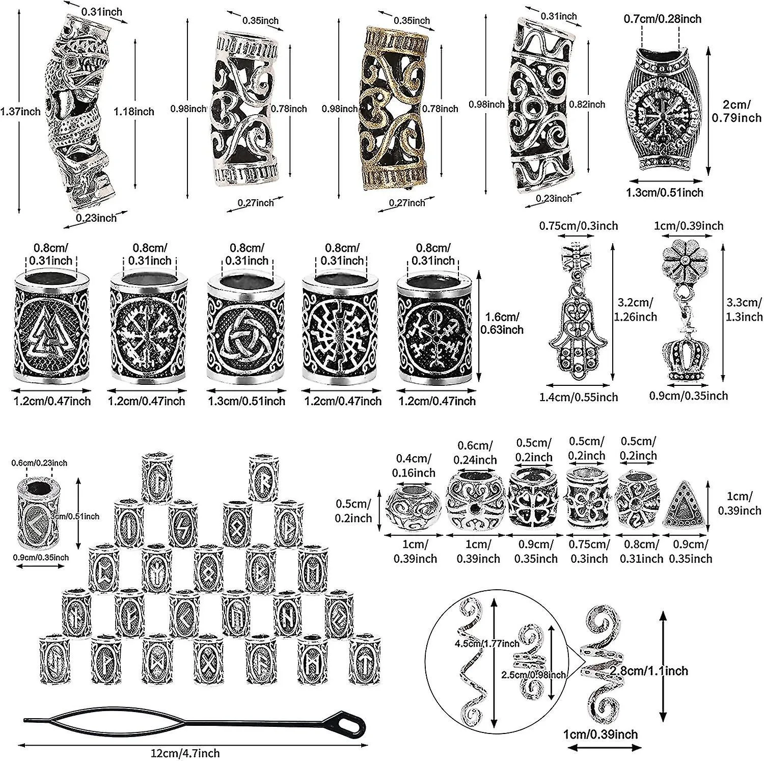 Showgeous 100 Stck Wikinger Bartperlen Antike Nordische Haarschlauchperlen Metall Dreadlocks Perlen Fr Das Haar Flechten Armband