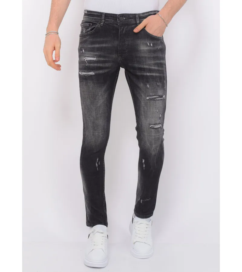 STONEWASHED RIPPED VAQUEROS HOMBRE SLIM FIT 1085  NEGRO