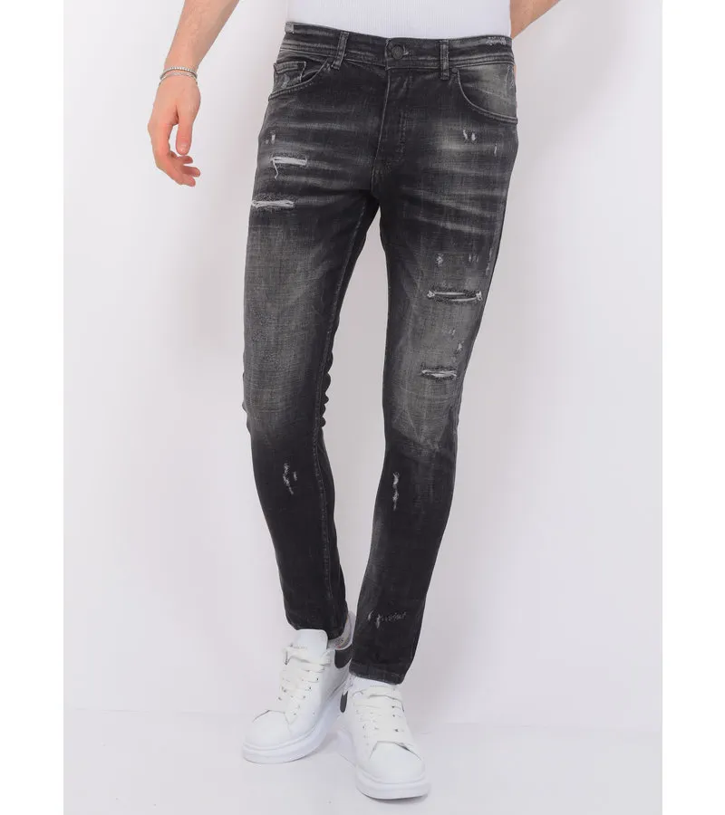 STONEWASHED RIPPED VAQUEROS HOMBRE SLIM FIT 1085  NEGRO