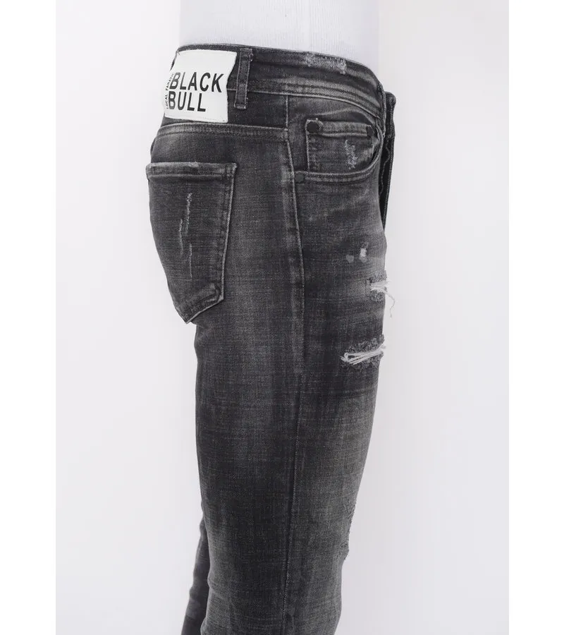 STONEWASHED RIPPED VAQUEROS HOMBRE SLIM FIT 1085  NEGRO