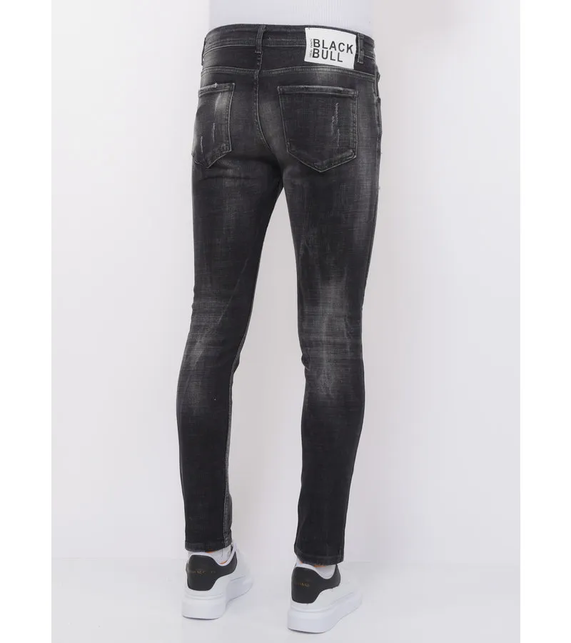 STONEWASHED RIPPED VAQUEROS HOMBRE SLIM FIT 1085  NEGRO