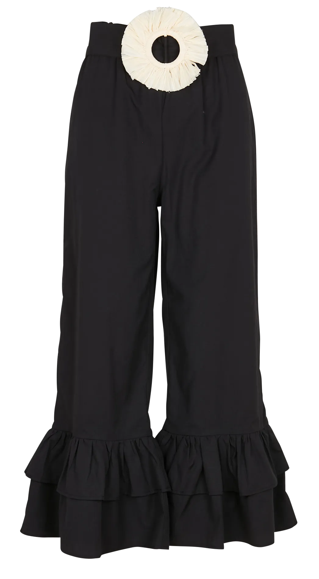 SUNDRESS AMANDINE  PANTALóN RECTO DE TALLE ALTO DE MEZCLA DE ALGODóN CON VOLANTES EN NEGRO