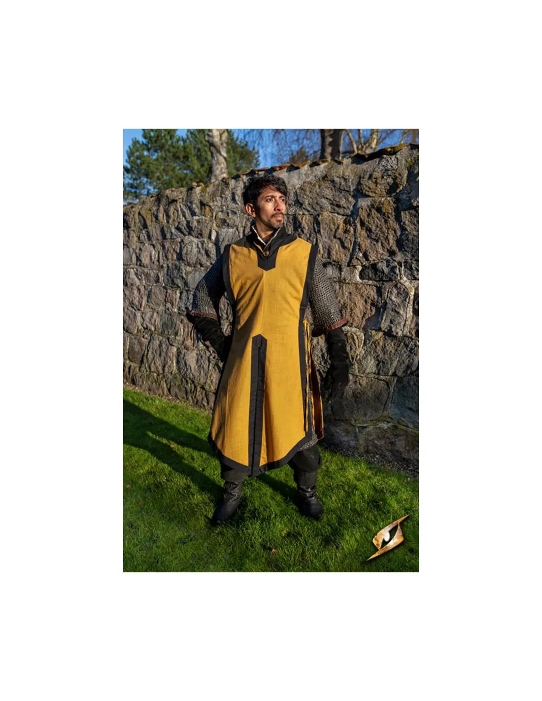 TABARDO MEDIEVAL CLEMENT BICOLOR, AMARILLO GRIFO  NEGRO éPICO