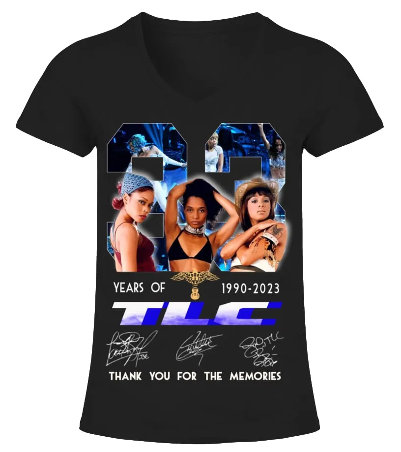 TLC 33 YEARS OF 19902023 CAMISETA CUELLO PICO MUJER