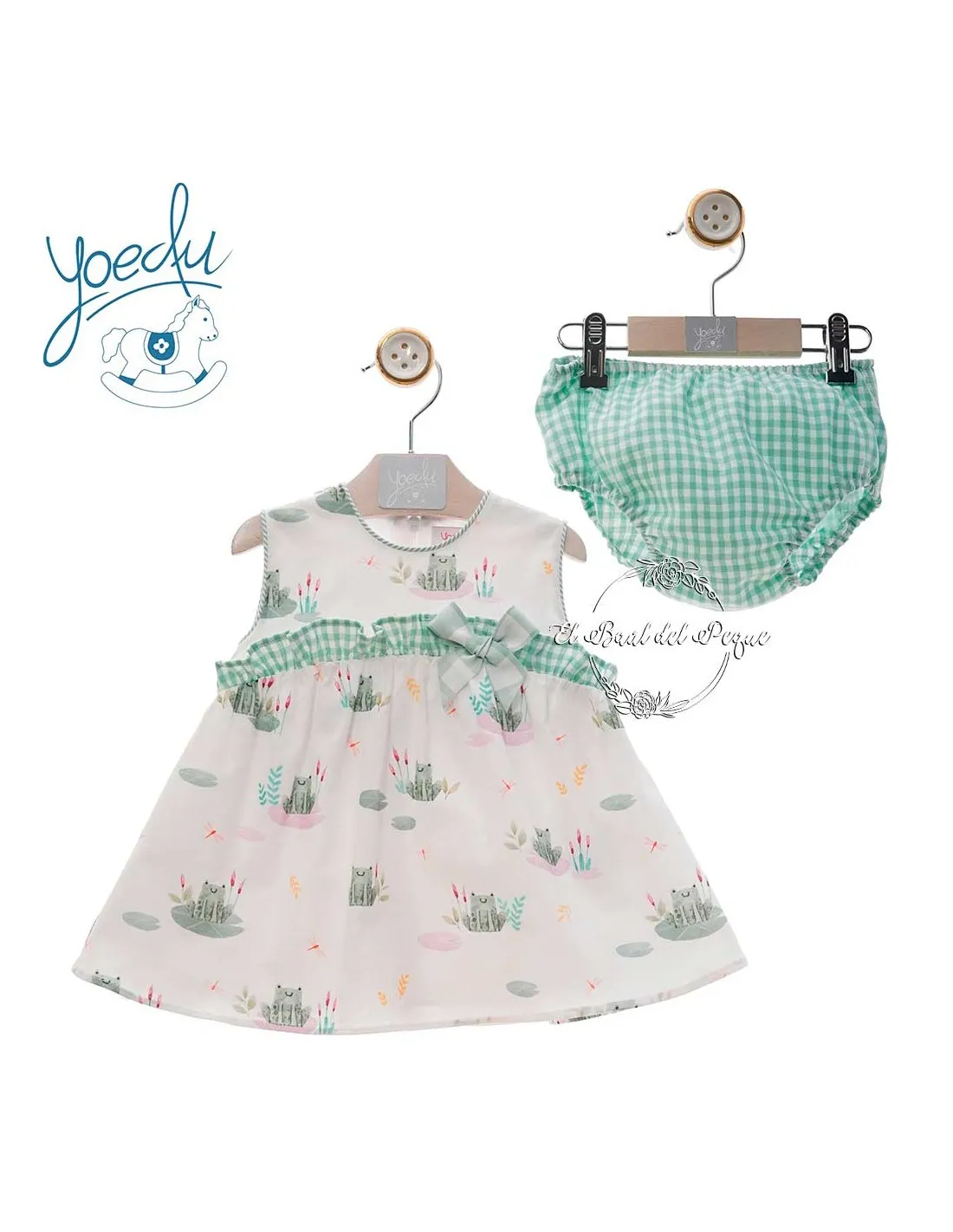 Vestido Bebé Niña Verde y Blanco Yoedu Familia Sirenas