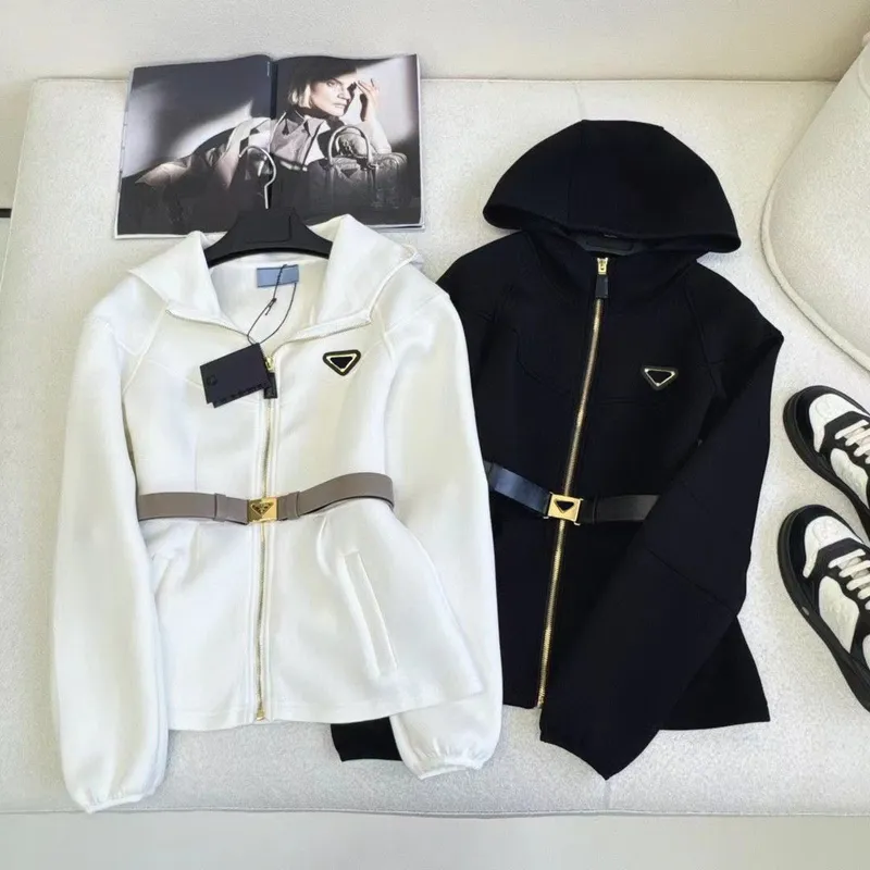 VESTIDO CON CREMALLERA CON CAPUCHA DE LUJO PARA MUJERES, CHAQUETA PARA MUJERES CON CINTURóN DE TRIáNGULO DE METAL DE DISEñADORT
