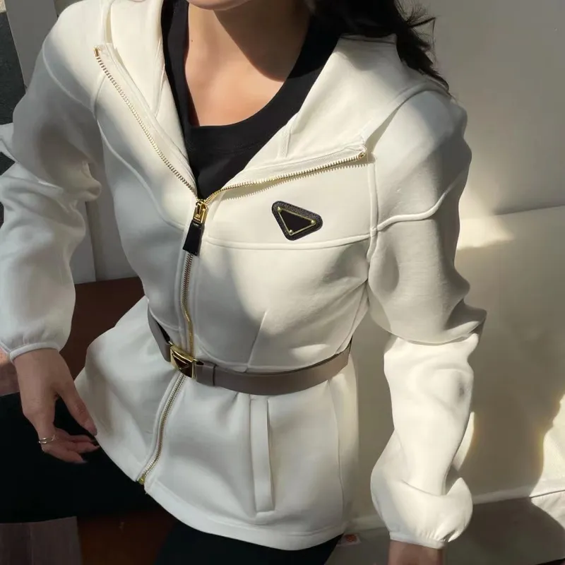 VESTIDO CON CREMALLERA CON CAPUCHA DE LUJO PARA MUJERES, CHAQUETA PARA MUJERES CON CINTURóN DE TRIáNGULO DE METAL DE DISEñADORT