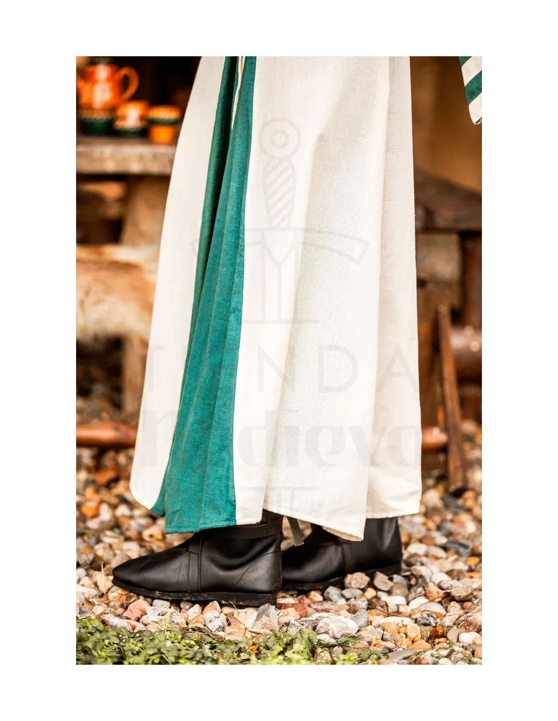 VESTIDO MEDIEVAL MODELO DOROTHEA, COLOR NATURALVERDE