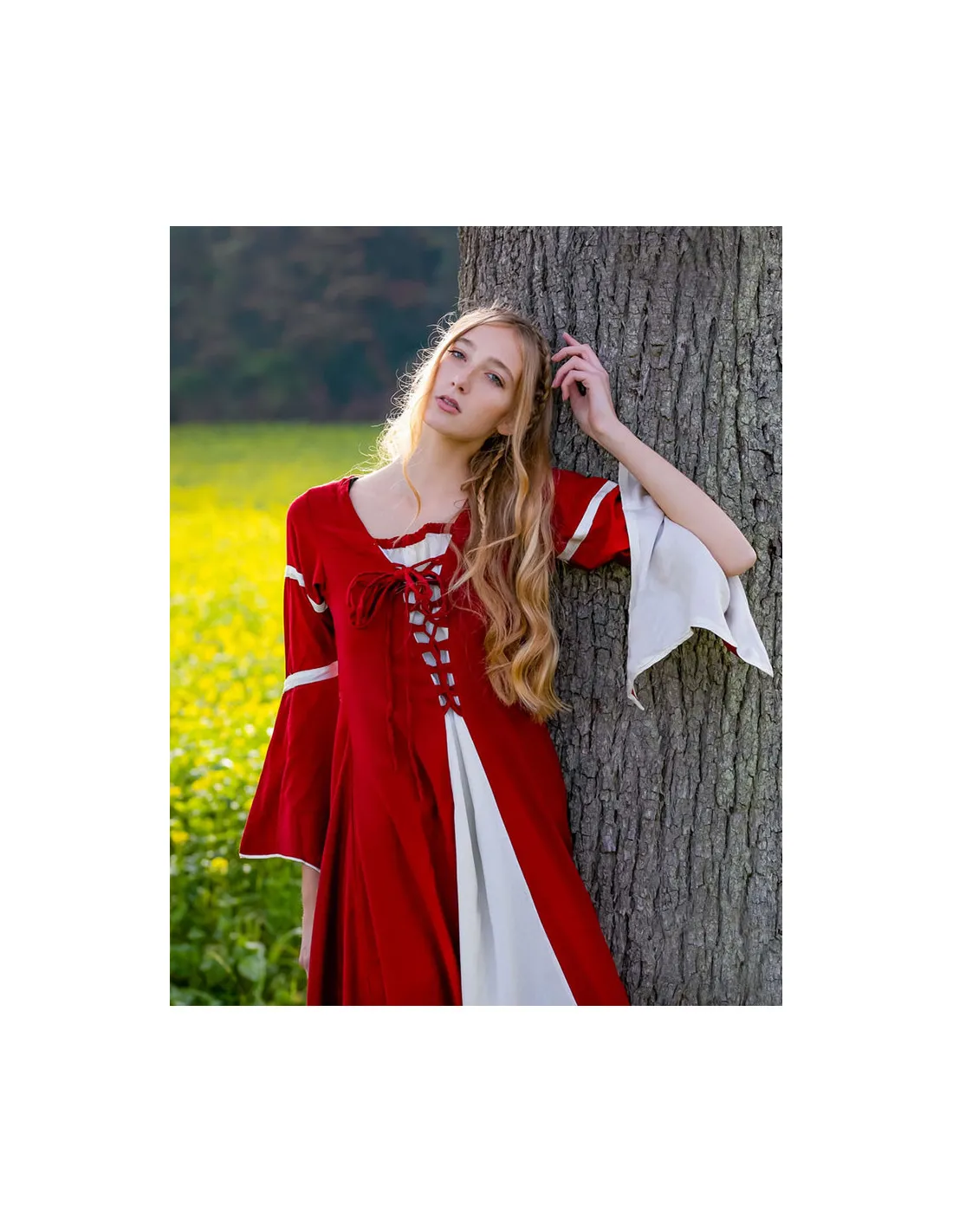 VESTIDO MEDIEVAL MUJER ROJOCREMA