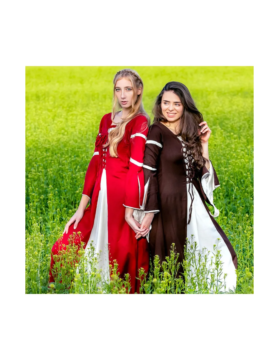 VESTIDO MEDIEVAL MUJER ROJOCREMA
