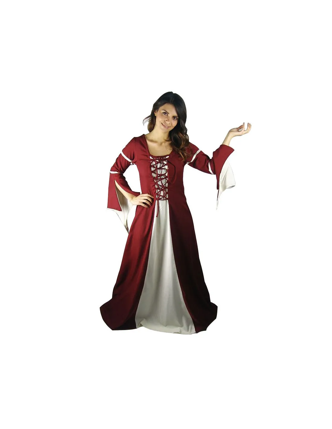VESTIDO MEDIEVAL MUJER ROJOCREMA