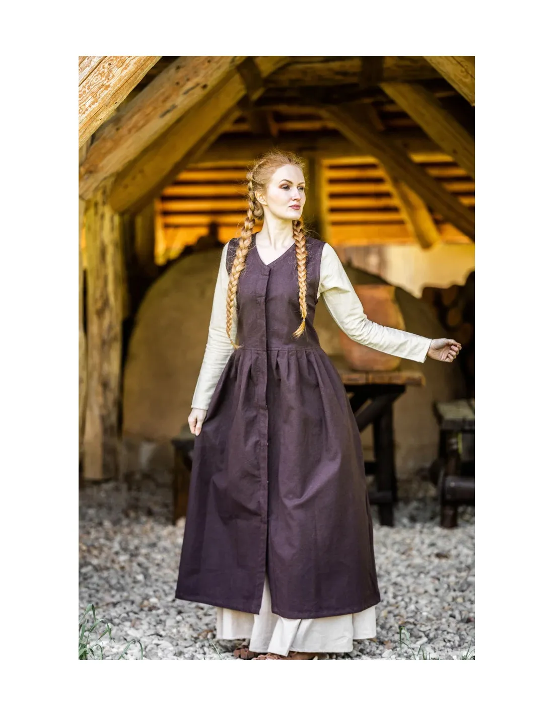 Vestido medieval sin mangas Arlette, color marrón