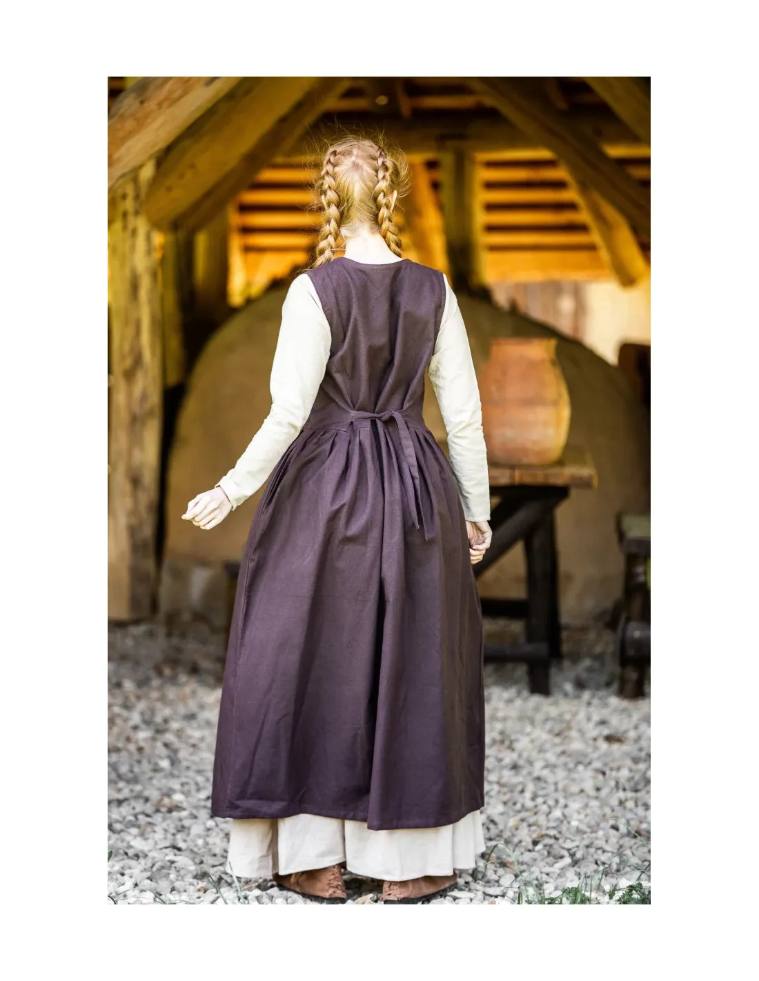 Vestido medieval sin mangas Arlette, color marrón