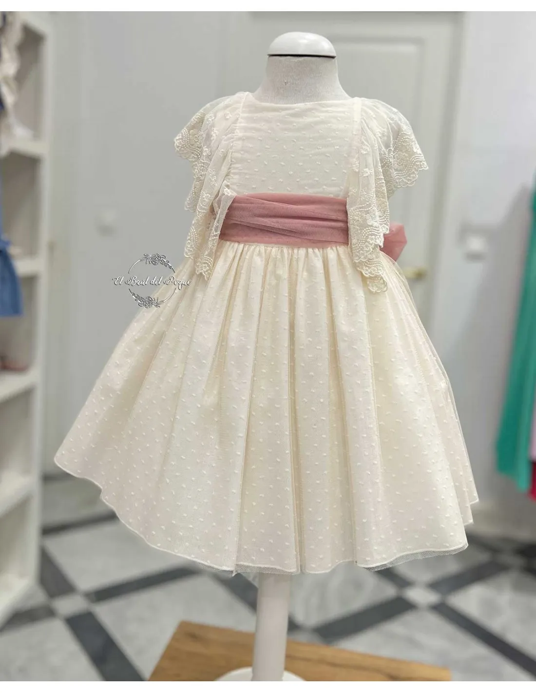 Vestido Niña Crudo Ceremonia Basmartí  Colección Puppy