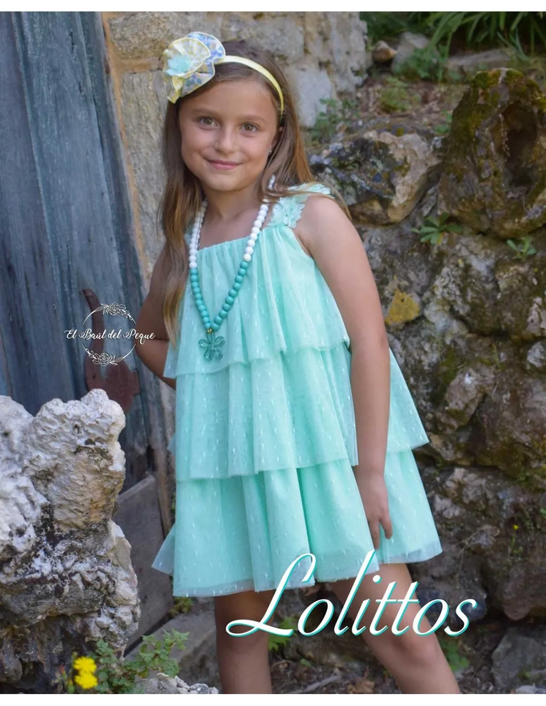 Vestido Niña Tul Volantes Lolittos Colección Primavera Verde Agua