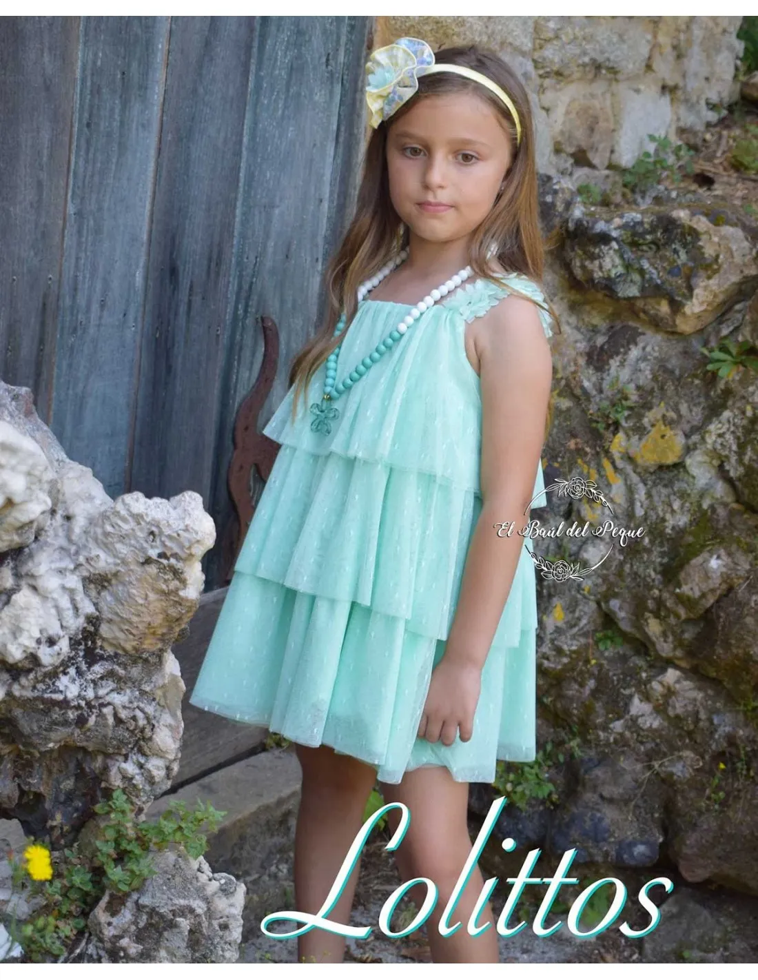 Vestido Niña Tul Volantes Lolittos Colección Primavera Verde Agua