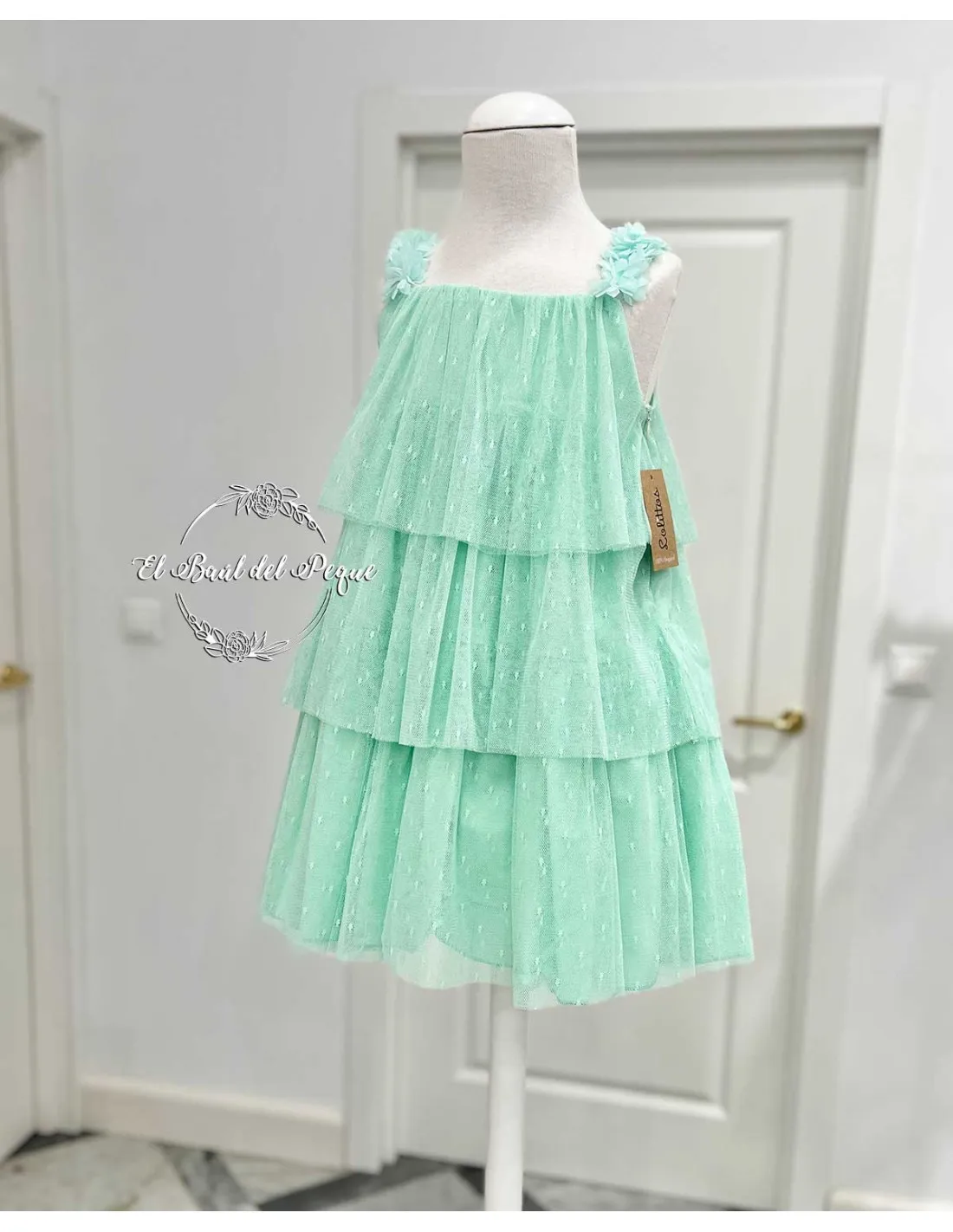 Vestido Niña Tul Volantes Lolittos Colección Primavera Verde Agua