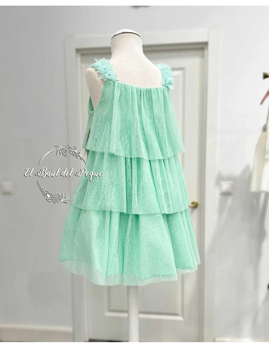 Vestido Niña Tul Volantes Lolittos Colección Primavera Verde Agua