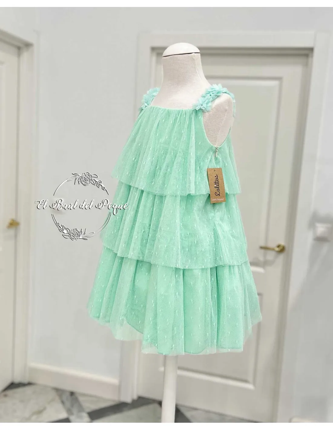 Vestido Niña Tul Volantes Lolittos Colección Primavera Verde Agua