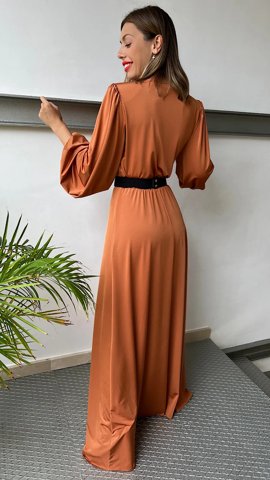 Vestido Punto De Seda Bronce