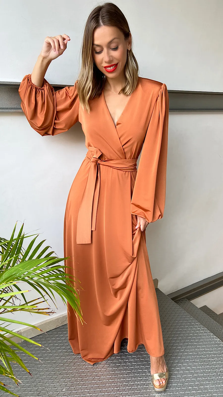 Vestido Punto De Seda Bronce