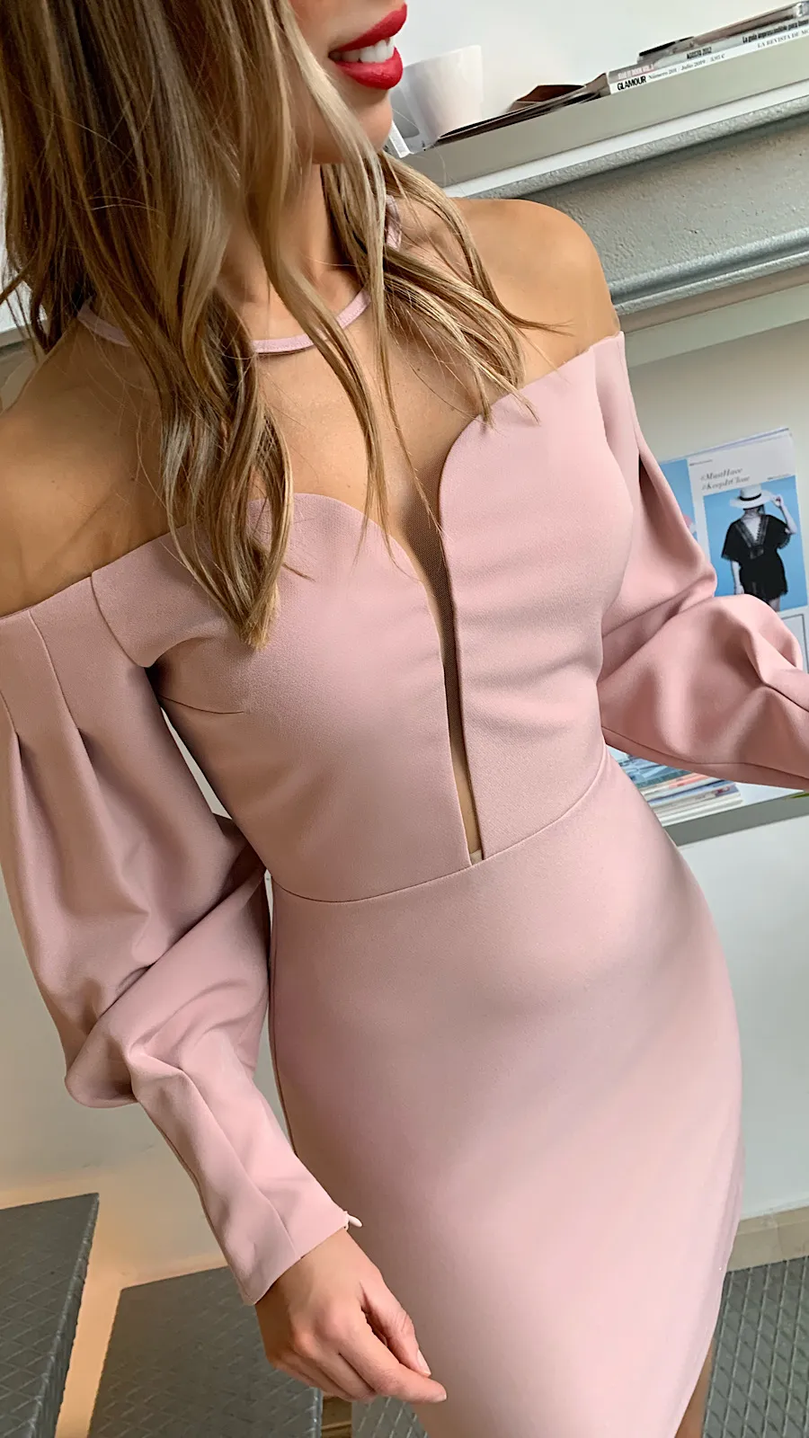 Vestido Rosa Diseño Escote