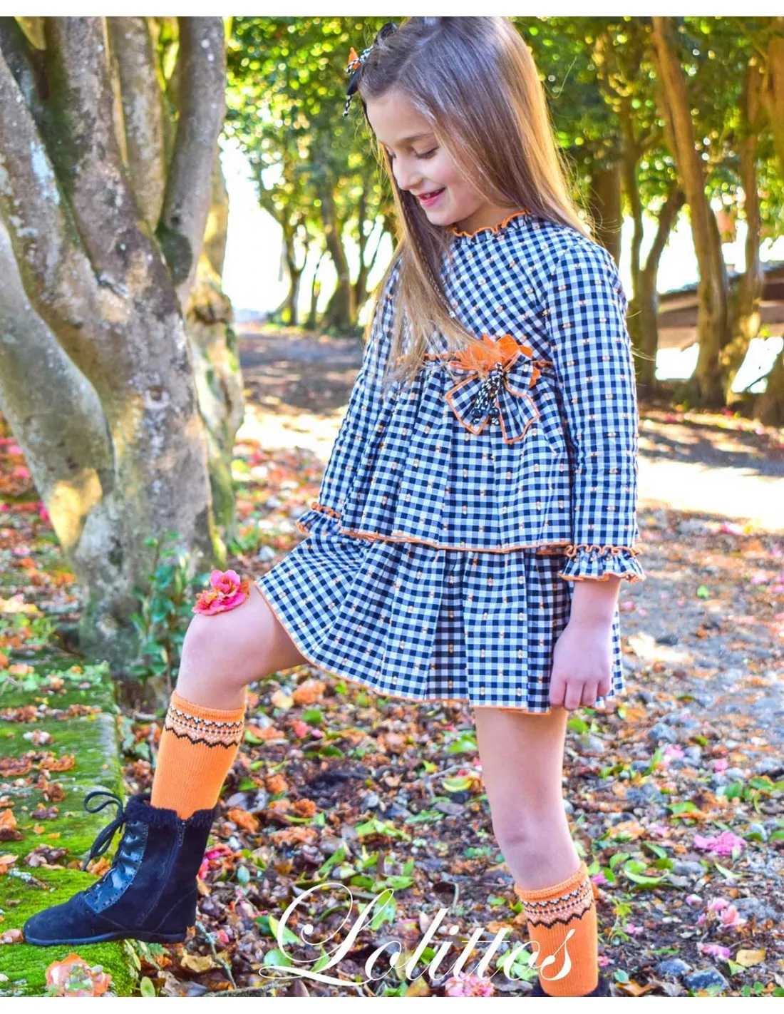 Vestido Volantes Vichy Negro Colección Bear Lolittos Moda Infantil