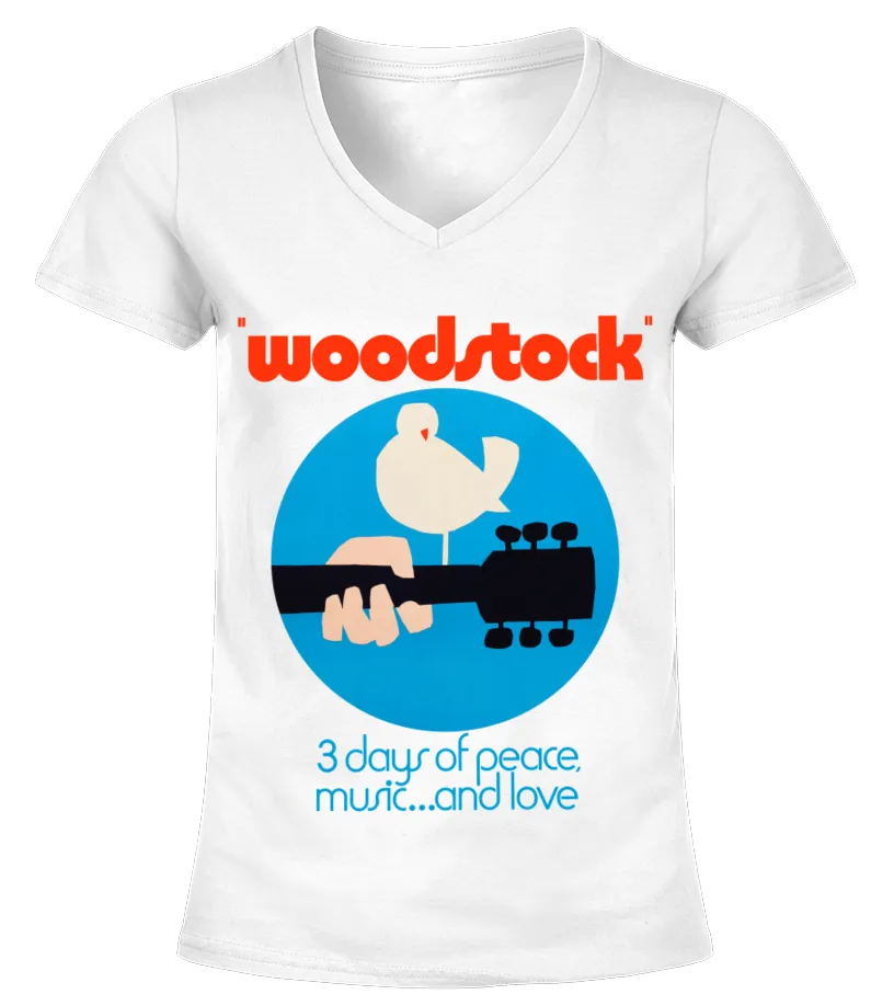 WOODSTOCK  3 DAYS OF PEACE, MUSIC AND LOVE CAMISETA CUELLO PICO MUJER