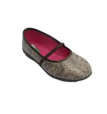 Zapatilla mujer con gomas en el empeine estampado en tela Alberola en tostado