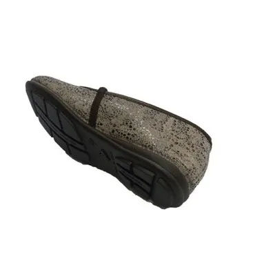 Zapatilla mujer con gomas en el empeine estampado en tela Alberola en tostado
